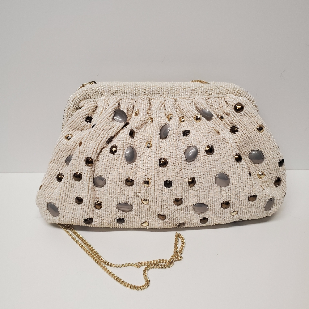 Chic Viral Beaded Clutch with Gold Chain